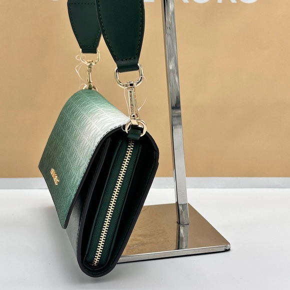 Michael Kors Jet Set Item Large Zip Around Wallet Crossbody Bag MK Ombre Green - Picture 6 of 15